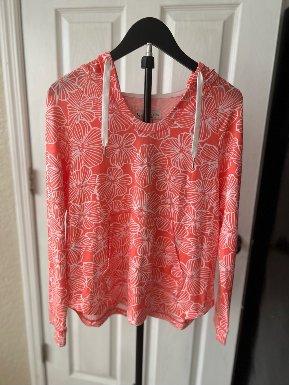 Koolaburra by UGG Coral White Hibiscus Floral French Terry Pullover Hoodie
